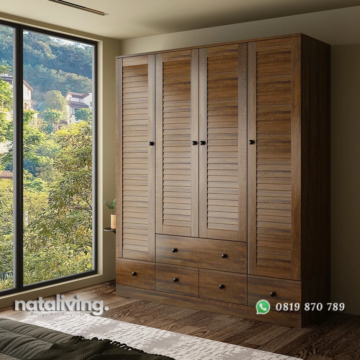 Ardith Lemari Pakaian Multifungsi 4 Pintu Kayu Jati Minimalis nataliving furniture 1 Ardith Lemari Pakaian Multifungsi 4 Pintu Kayu Jati Minimalis nataliving furniture 1
