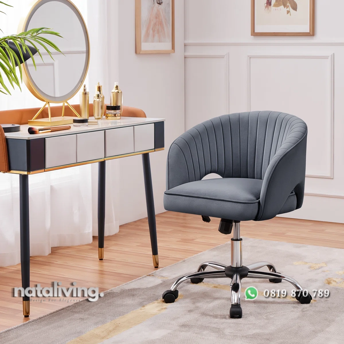 Arlo Kursi Kerja Kantor Minimalis Modern Kain Beludru nataliving furniture 1 Arlo Kursi Kerja Kantor Minimalis Modern Kain Beludru nataliving furniture 1