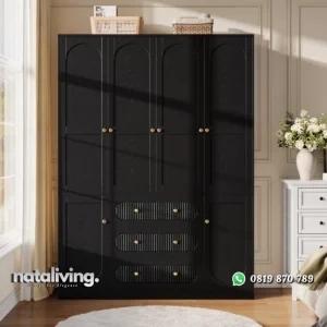 Cenna Lemari Pakaian 4 Pintu Plywood Hitam Serat nataliving furniture
