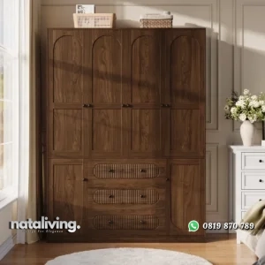 Cenna Lemari Pakaian Multifungsi 4 Pintu Kayu Jati nataliving furniture
