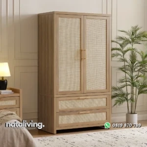 Dakota Lemari Pakaian Rotan 2 Pintu Kayu Jati Minimalis nataliving furniture