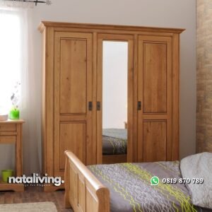 Lemari Pakaian Kayu Jati Model Pintu Kaca nataliving furniture