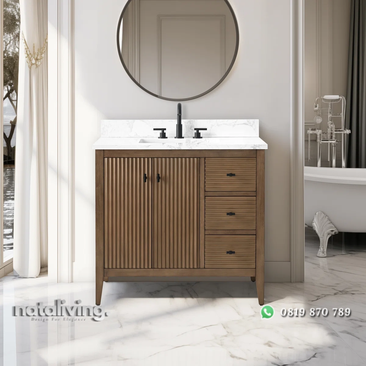 HARA Wastafel Cabinat Laci Kayu Jati Minimalis nataliving furniture 1 HARA Wastafel Cabinat Laci Kayu Jati Minimalis nataliving furniture 1