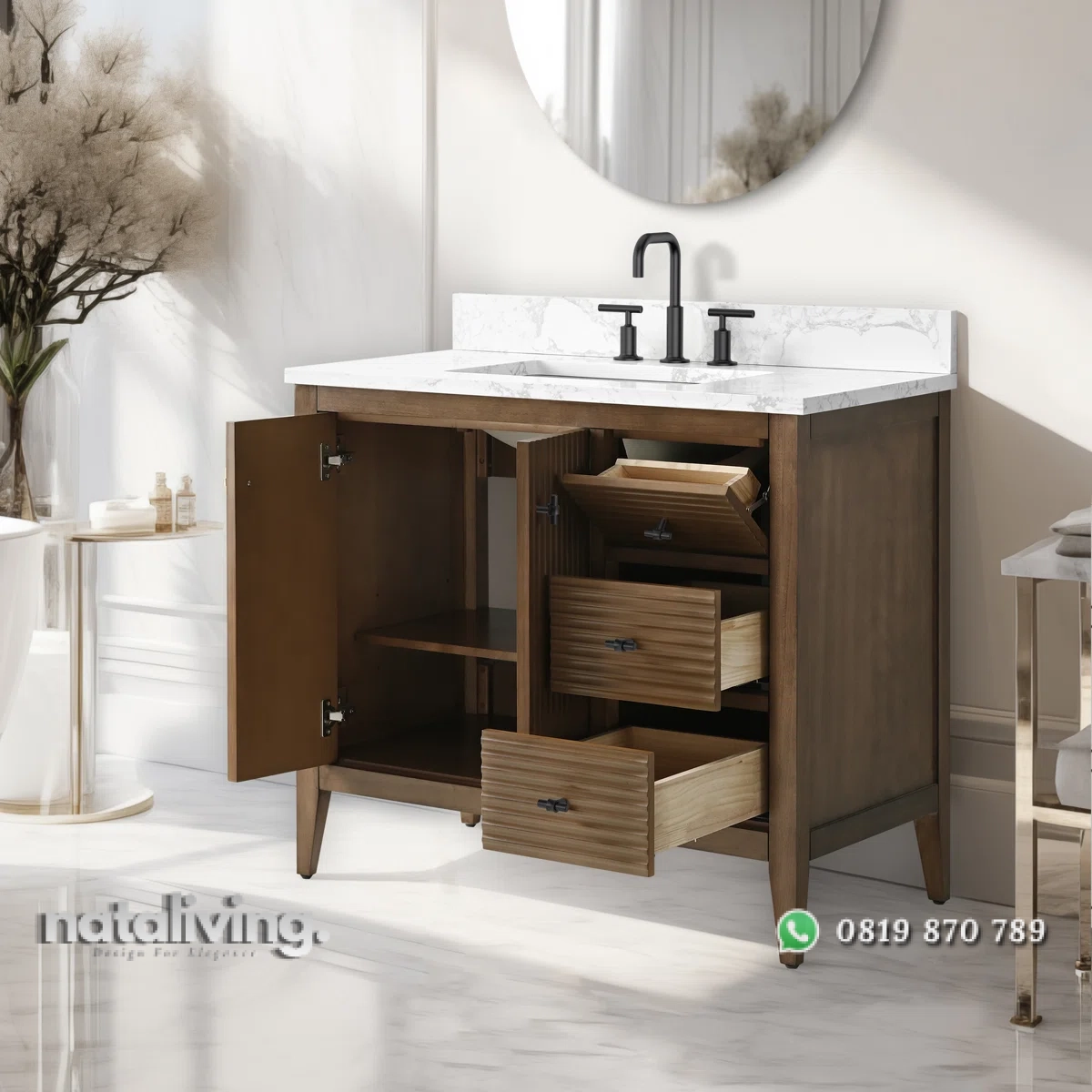 HARA Wastafel Cabinat Laci Kayu Jati Minimalis nataliving furniture 2 HARA Wastafel Cabinat Laci Kayu Jati Minimalis nataliving furniture 2