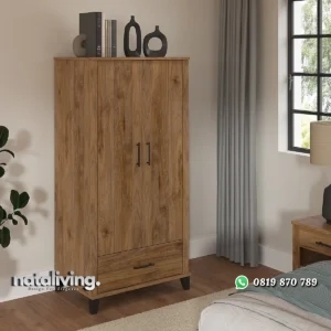 Kaionna Lemari Pakaian 2 Pintu Rustic Walnut Kayu Jati nataliving furniture
