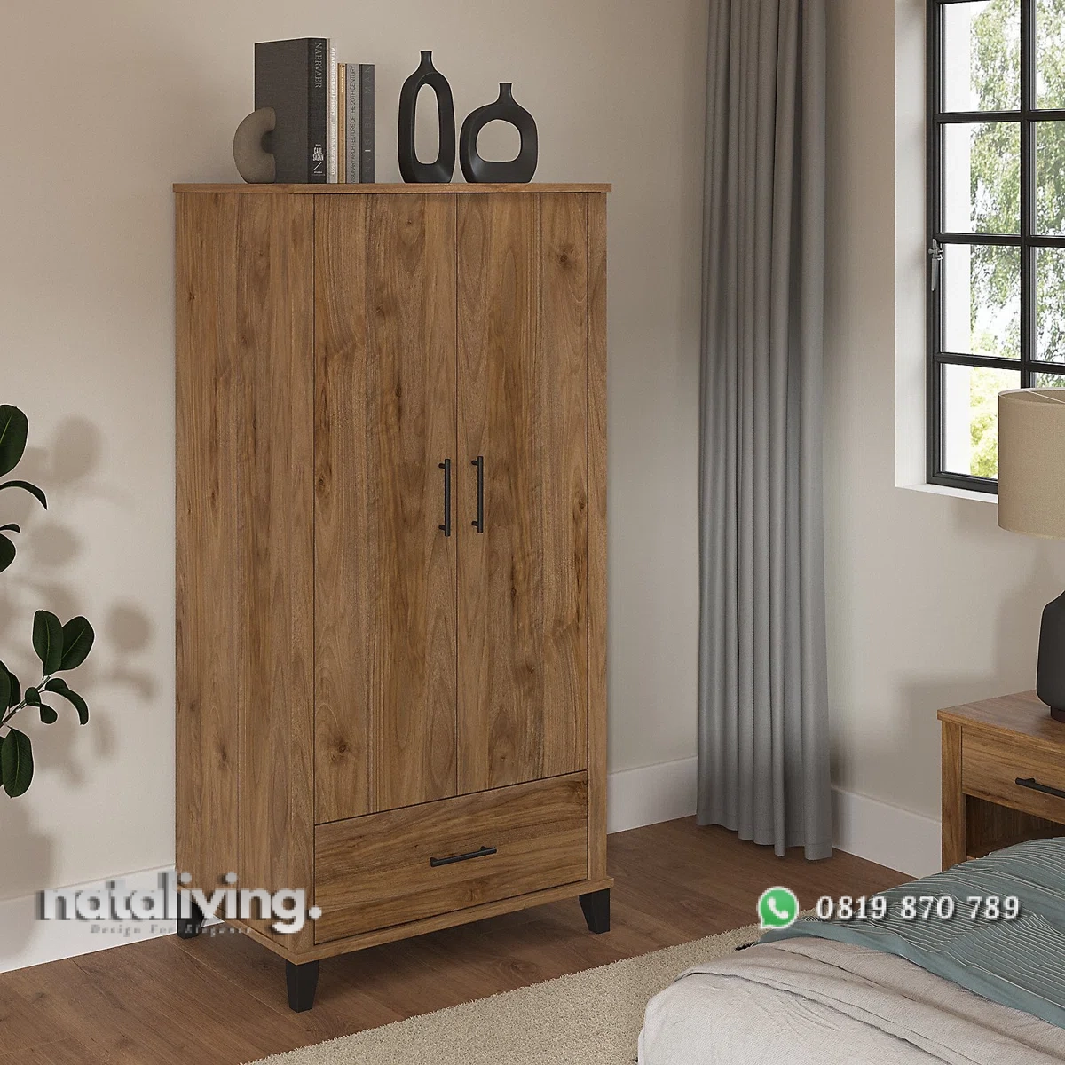 Kaionna Lemari Pakaian 2 Pintu Rustic Walnut Kayu Jati nataliving furniture 1 Kaionna Lemari Pakaian 2 Pintu Rustic Walnut Kayu Jati nataliving furniture 1