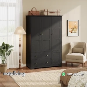 Labonza Lemari Pakaian 3 Pintu Plywood Hitam Serat nataliving furniture