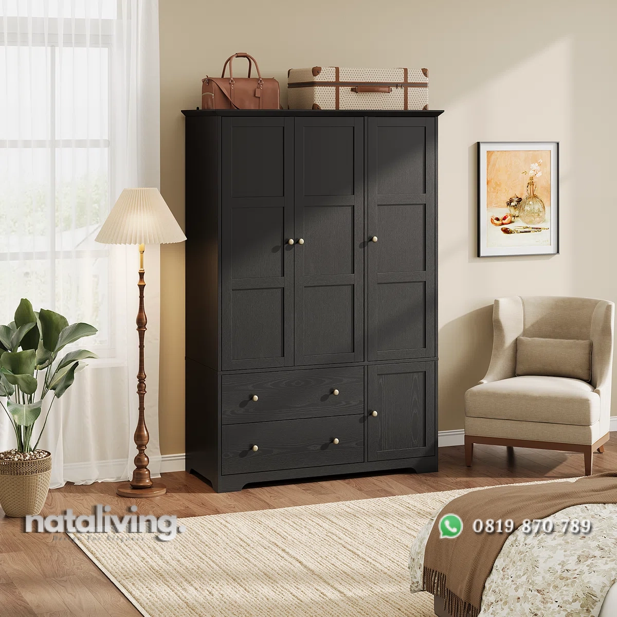 Labonza Lemari Pakaian 3 Pintu Plywood Hitam Serat nataliving furniture 1 Labonza Lemari Pakaian 3 Pintu Plywood Hitam Serat nataliving furniture 1
