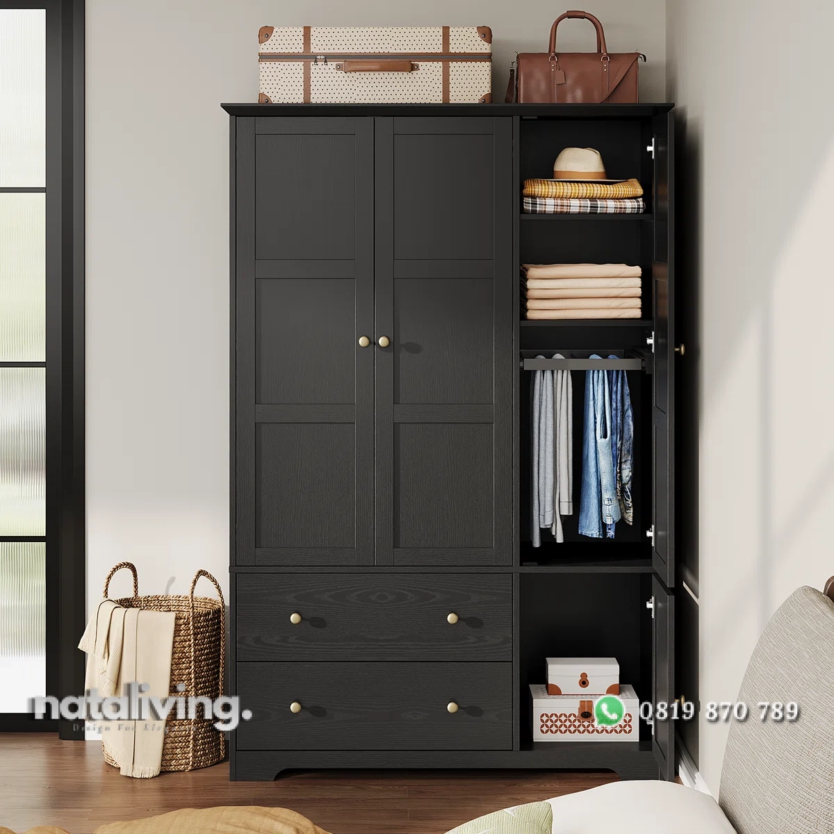 Labonza Lemari Pakaian 3 Pintu Plywood Hitam Serat nataliving furniture 2 Labonza Lemari Pakaian 3 Pintu Plywood Hitam Serat nataliving furniture 2