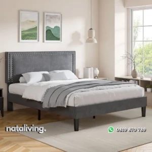 Loganh Tempat Tidur Berbalut Jok Kaon Beluduru Minimalis nataliving furniture