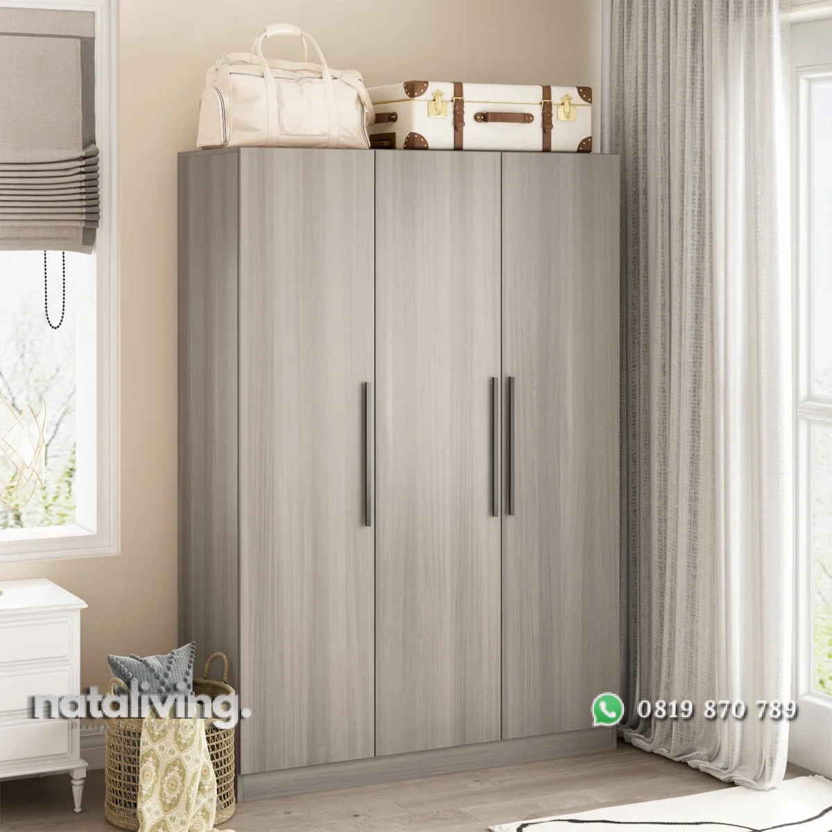Mallaya Lemari Pakaian 3 Pintu Plywood Minimalis nataliving furniture 1 Mallaya Lemari Pakaian 3 Pintu Plywood Minimalis nataliving furniture 1