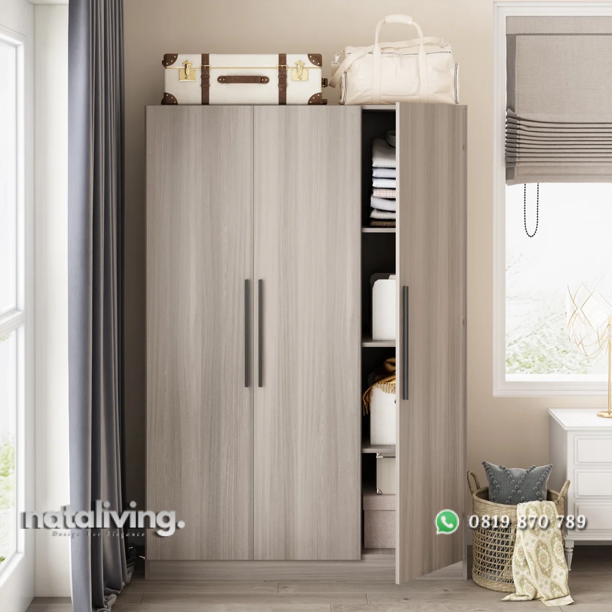 Mallaya Lemari Pakaian 3 Pintu Plywood Minimalis nataliving furniture 2 Mallaya Lemari Pakaian 3 Pintu Plywood Minimalis nataliving furniture 2