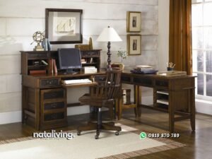 Meja Kerja Sudut Jati Minimalis Set nataliving furniture