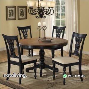 Meja Makan Bundar 4 Kursi Jati nataliving furniture