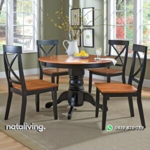 Meja Makan Bundar Minimalis Jati Set nataliving furniture