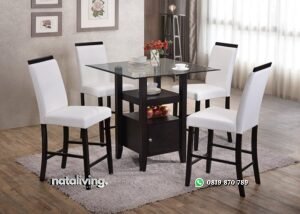Meja Makan Top Kaca Kursi Sofa nataliving furniture