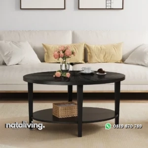 Meja Tamu Oval Kayu Jati Warna Hitam Minimalis nataliving furniture