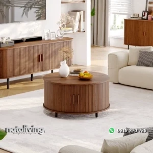 Meja Tamu Kayu Jati Bundar Minimalis Kekinian nataliving furniture