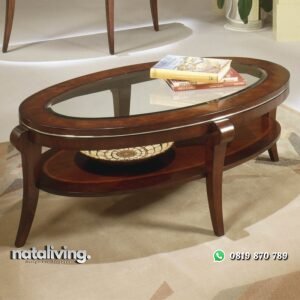 Meja Tamu Oval Kaca Minimalis nataliving furniture
