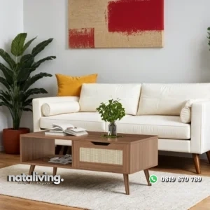 Meja Tamu Rotan Berlaci Desain Retro Minimalis Kayu Jati nataliving furniture