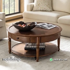 Nikolaus Meja Tamu Bundar Kayu Jati Minimalis Modern nataliving furniture