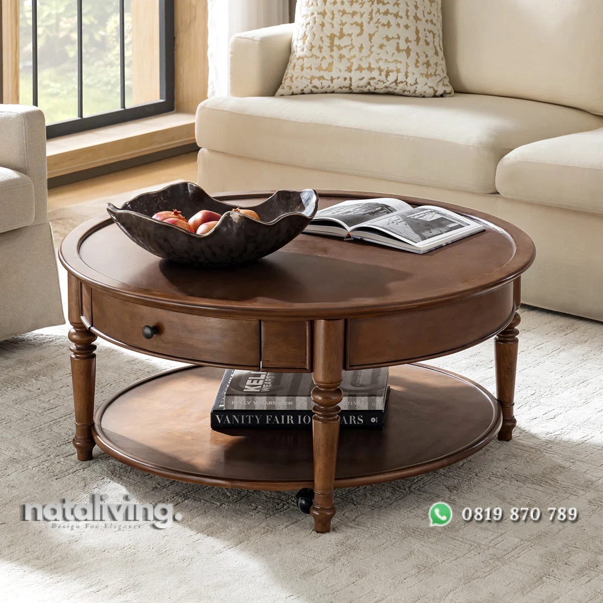 Nikolaus Meja Tamu Bundar Kayu Jati Minimalis Modern nataliving furniture 1 Nikolaus Meja Tamu Bundar Kayu Jati Minimalis Modern nataliving furniture 1