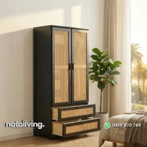 Pinarra Lemari Pakaian Rotan Unik 2 Pintu Minimalis nataliving furniture