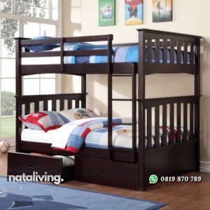 Ranjang Tingkat Berlaci Kayu Jati nataliving furniture