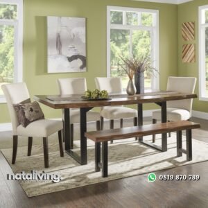 Satu Set Meja Makan Trembesi Jepara nataliving furniture