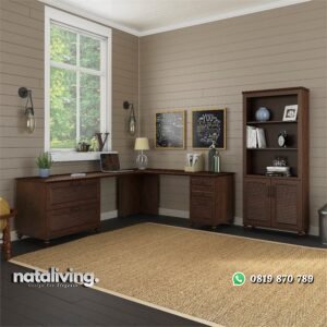Set Meja Kantor Sudut Jati Minimalis nataliving furniture