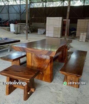 Set Meja Makan Kayu Trembesi Solid nataliving furniture