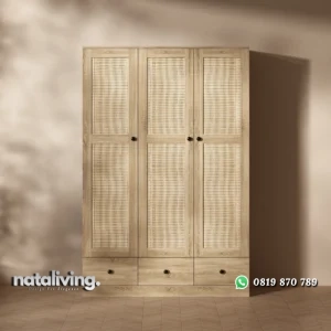 Zannery Lemari Pakaian Bleaching 3 Pintu Berlaci Kayu Jati nataliving furniture