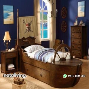 Tempat tidur anak motif kapal kayu jati terbaru nataliving furniture