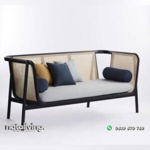 Bangku santai kayu jati sandaran rotan dan bantalan nataliving furniture
