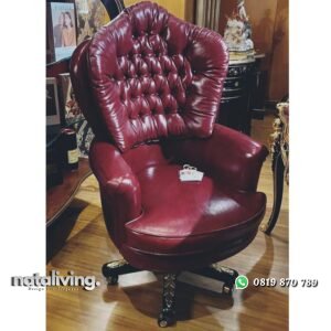 Kursi kantor klasik hidrolik jok kulit asli kursi kerja jati ukir nataliving furniture