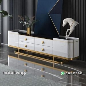 Meja tv terbaru kaki stainless style top marmer credenzia terbaik nataliving furniture