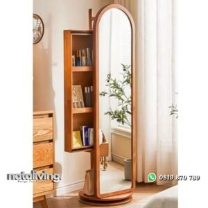 Cermin berdiri model putar kayu jati miror modern terbaru laci samping nataliving furniture