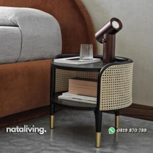 Nakas unik kayu jati kombinasi rotan alami nakas modern kekinian nataliving furniture