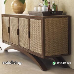 Bufet panjang anyaman rotan modern credenza 4 pintu nataliving furniture