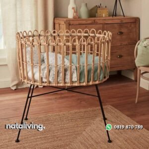 Box bayi rotan alami kaki besi beton tempat tidur bayi terbaru nataliving furniture