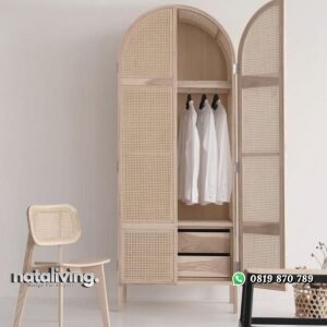Almari pakaian kayu jati kombinasi rotan alami nataliving furniture