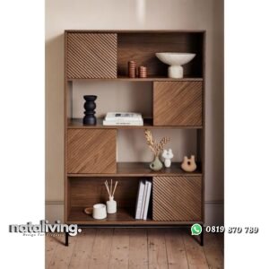 Rak buku terbaru kaki besi tempat penyimpanan buku modern nataliving furniture