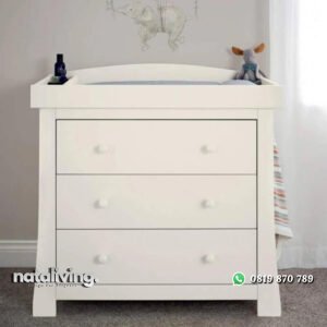 Baby Tafel Kayu Model Minimalis 3 Laci Duco Putih nataliving furniture