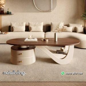 Meja sofa modern terbaru coffe table unik duco putih nataliving furniture
