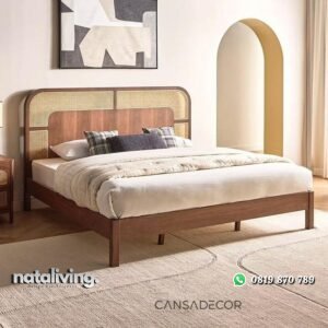Dipan minimalis kayu jati modern kombinasi rotan alami tempat tidur terbaik nataliving furniture