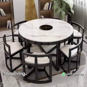 Kursi makan kayu jati meja bundar set meja makan terbaru nataliving furniture