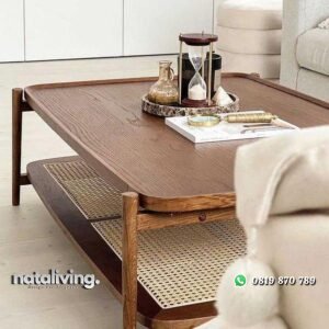 Meja tamu kayu jati kombinasi rotan alami terbaru meja sofa kekinian nataliving furniture