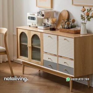 Bufet dapur kayu jati rak piring modern natural kombinasi duco nataliving furniture