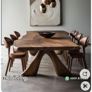 Set meja makan trambesi model unik meja makan modern nataliving furniture