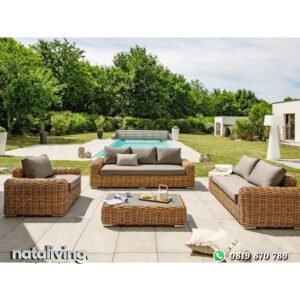 Set tamu outdoor rotan sintetis dengan bantalan kursi rotan terbaru nataliving furniture
